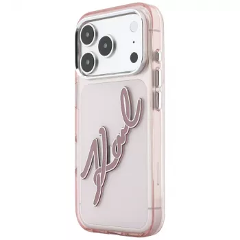 Karl Lagerfeld KF003384 IML Big Signature Resin Metal Frame vāciņš tālrunim iPhone 18 Pro Max / 17 Pro Max, rozā
