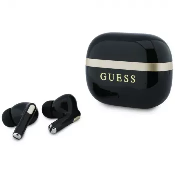 Guess Glossy Gold LinePrinted Classic Logo TWS austiņas, melnā krāsā