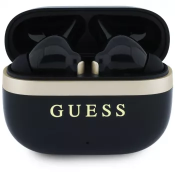 Guess Glossy Gold LinePrinted Classic Logo TWS austiņas, melnā krāsā