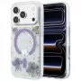 Guess Resin Flowers Glitter MagSafe telefona vāciņš iPhone 18 Pro Max / 17 Pro Max, violetā krāsā