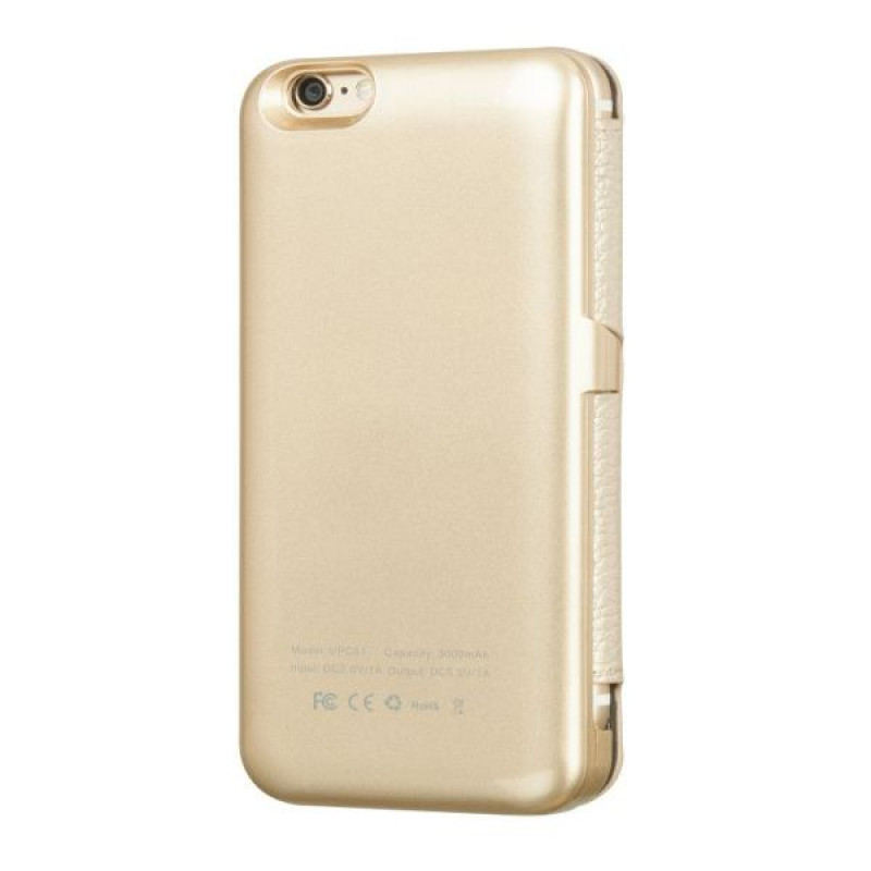 Hoco ādas grāmatveida maciņš ar 3000 mAh bateriju Apple iPhone 6, zelta krāsā