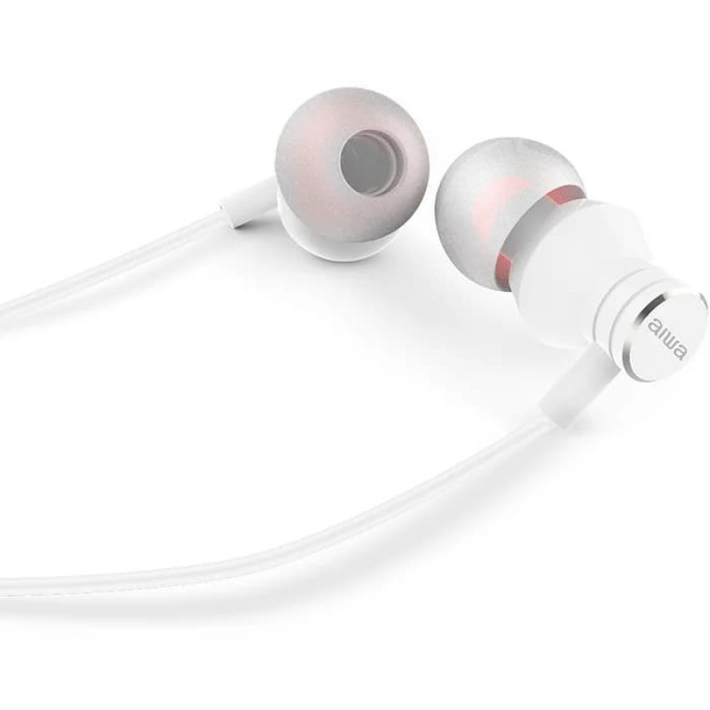 AIWA ESTM-50WT stereo austiņas ievietošanai ausīs ar mikrofonu, baltā krāsā