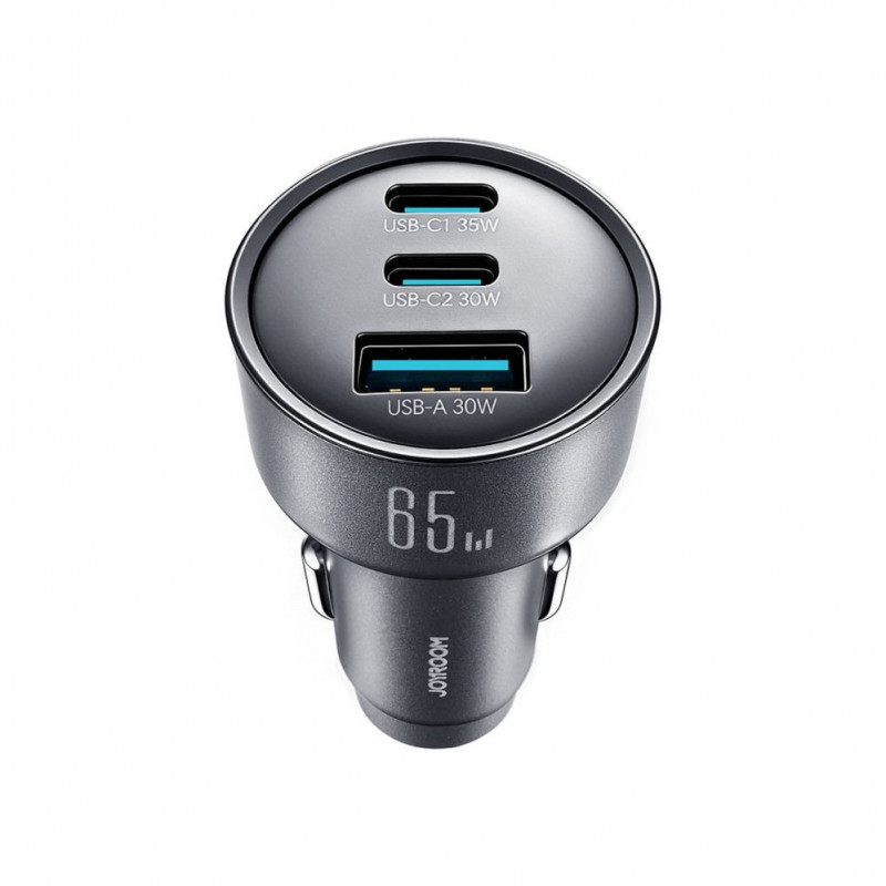 Joyroom JR-CCN19 lādētājs automašīnai, 65 W, 2x USB-C + USB-A, tumši pelēkā krāsā