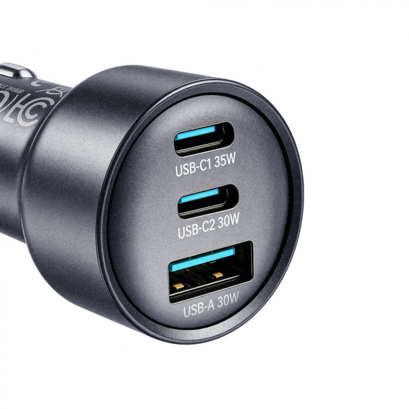 Joyroom JR-CCN19 lādētājs automašīnai, 65 W, 2x USB-C + USB-A, tumši pelēkā krāsā