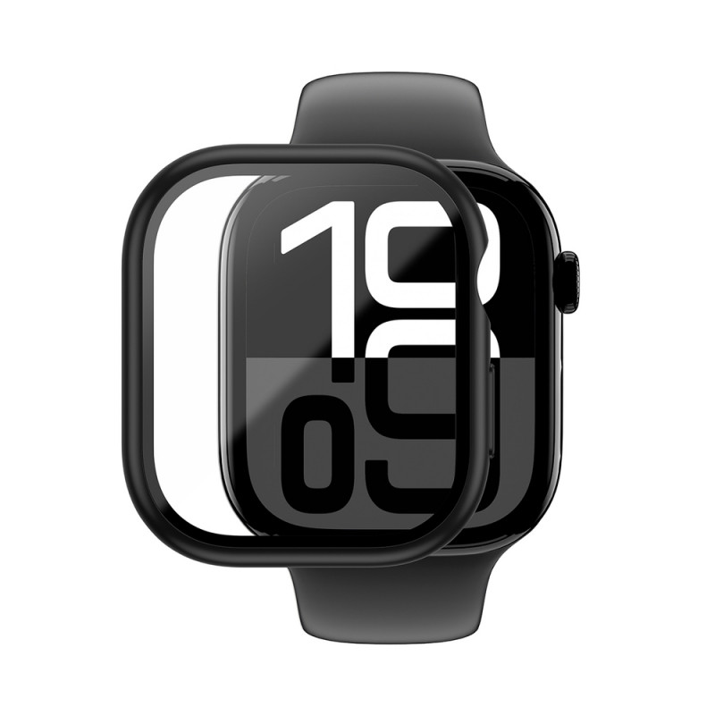 AmazingThing Radix Glass vāciņš Apple Watch 42 mm pulkstenim, rūdīts stikls, melns