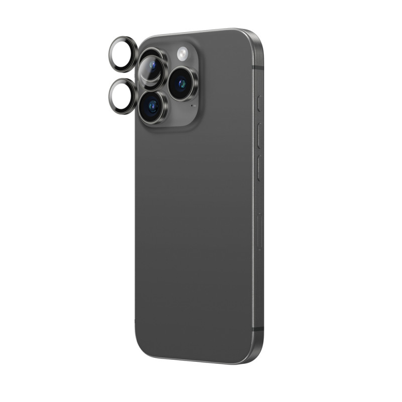 AmazingThing AR Aluminum 3 Lens Glass kameras objektīvu aizsargs ar rāmi iPhone 16 Pro / 16 Pro Max tālruņiem, melns