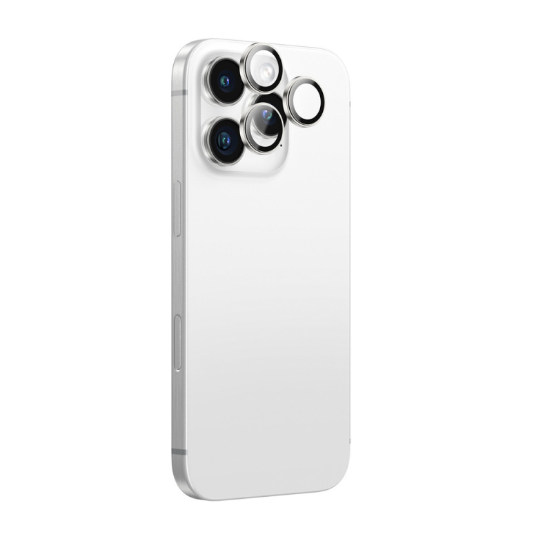 AmazingThing AR Aluminum 3 Lens Glass kameras objektīvu aizsargs ar rāmi iPhone 16 Pro / 16 Pro Max tālruņiem, sudraba krāsas