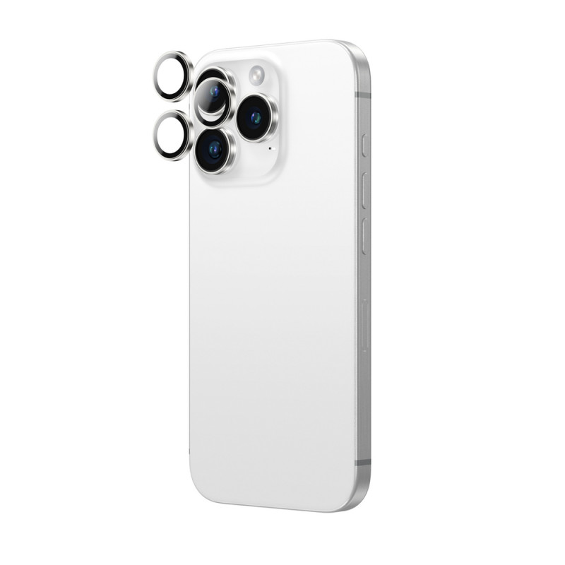 AmazingThing AR Aluminum 3 Lens Glass kameras objektīvu aizsargs ar rāmi iPhone 16 Pro / 16 Pro Max tālruņiem, sudraba krāsas