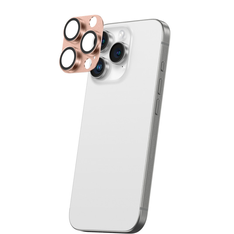 AmazingThing Aviation-Grade Alloy rūdītā stikla aizsargs kameras objektīviem iPhone 16 Pro / 16 Pro Max, rozā zelta tonī
