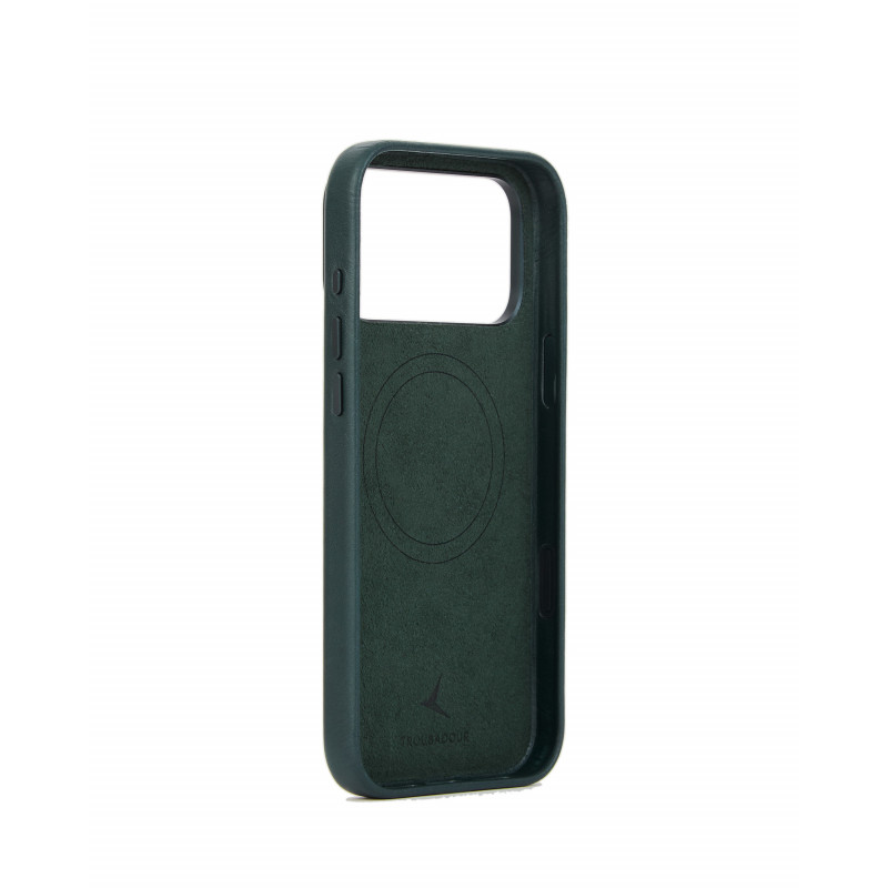 Mujjo Troubadour ādas apvalks tālrunim Apple iPhone 18 Pro Max / 17 Pro Max, MagSafe, obsidiāna zaļš