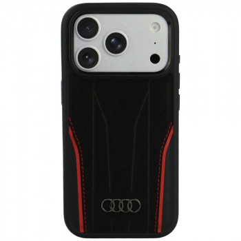 Audi R8 Genuine Leather MagSafe īstas ādas vāciņš iPhone 18 Pro / 17 Pro, melns ar sarkanu (AUDI000239)