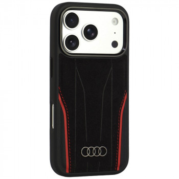 Audi R8 Genuine Leather MagSafe īstas ādas vāciņš iPhone 18 Pro / 17 Pro, melns ar sarkanu (AUDI000239)