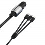 Dudao R5ProN auto lādētājs ar integrētu 3 vienā kabeli (Lightning / USB-C / micro USB), 3,4 A, 1 m, melns