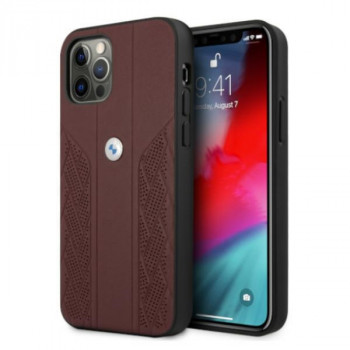 BMW BMHCP12MRSPPR Curve Perforate ādas cietais vāciņš, saderīgs ar Apple iPhone 12 / 12 Pro, sarkans