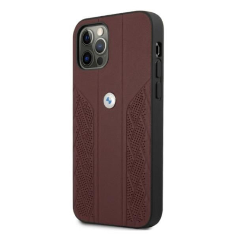 BMW BMHCP12LRSPPR Curve Perforate ādas cietais vāciņš, saderīgs ar Apple iPhone 12 Pro Max, sarkans