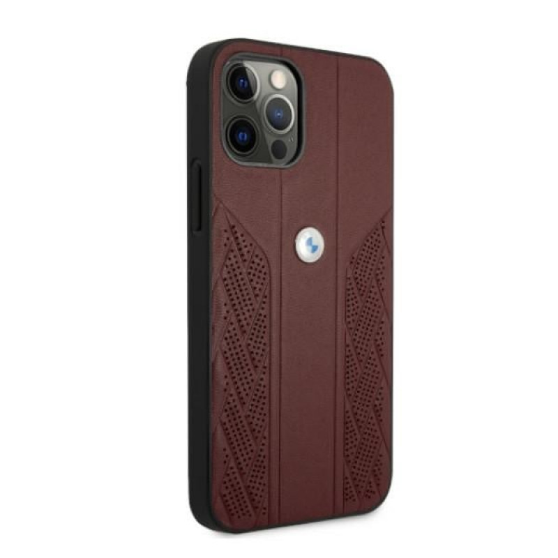 BMW BMHCP12LRSPPR Curve Perforate ādas cietais vāciņš, saderīgs ar Apple iPhone 12 Pro Max, sarkans