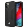 BMW BMHCP12MRSCSK Perforate Sides ādas cietais vāciņš, saderīgs ar Apple iPhone 12 / 12 Pro, melns
