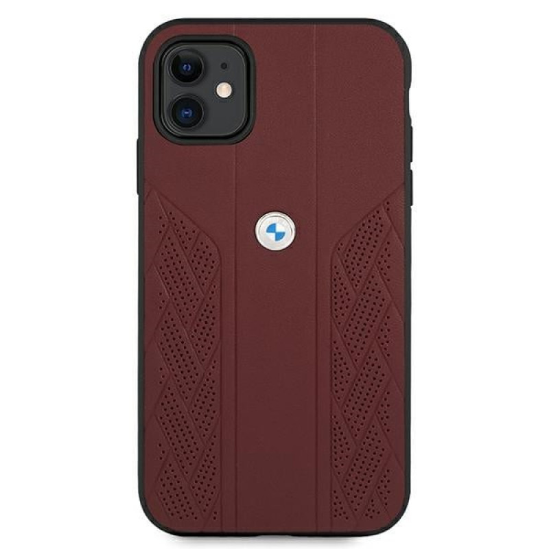 BMW BMHCN61RSPPR Leather Curve Perforate cietais apvalks tālrunim Apple iPhone 11, sarkans