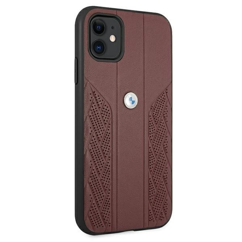 BMW BMHCN61RSPPR Leather Curve Perforate cietais apvalks tālrunim Apple iPhone 11, sarkans