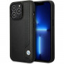 BMW BMHCP14L22RBDK Leather Blue Dots cietais vāciņš priekš iPhone 14 Pro 6,1", melns