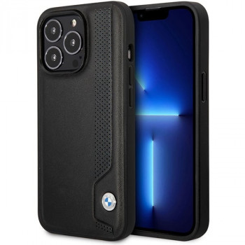 BMW BMHCP14X22RBDK Leather Blue Dots cietais vāciņš priekš iPhone 14 Pro Max 6,7", melns