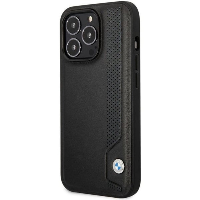 BMW BMHCP14X22RBDK Leather Blue Dots cietais vāciņš priekš iPhone 14 Pro Max 6,7", melns