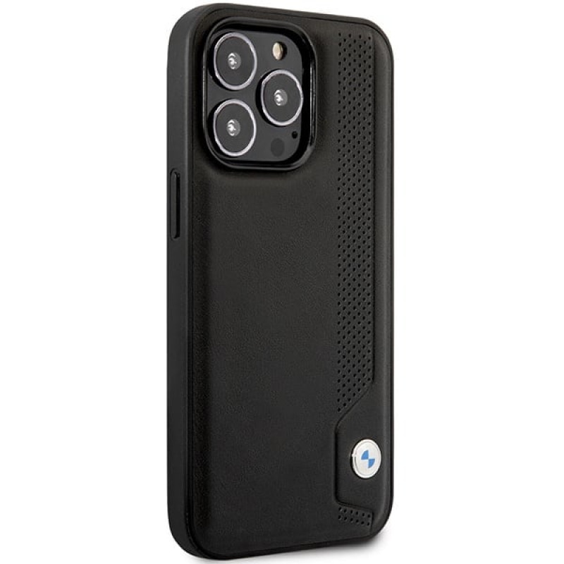 BMW BMHCP14X22RBDK Leather Blue Dots cietais vāciņš priekš iPhone 14 Pro Max 6,7", melns