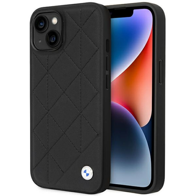 BMW BMHCP14S22RQDK Leather Quilted cietais vāciņš priekš iPhone 14 6,1", melns
