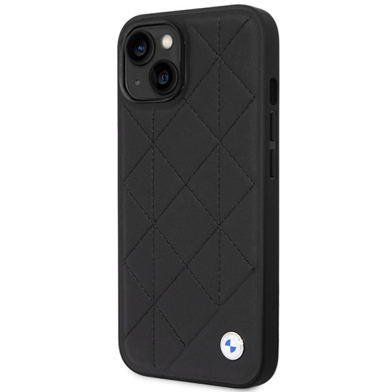 BMW BMHCP14S22RQDK Leather Quilted cietais vāciņš priekš iPhone 14 6,1", melns