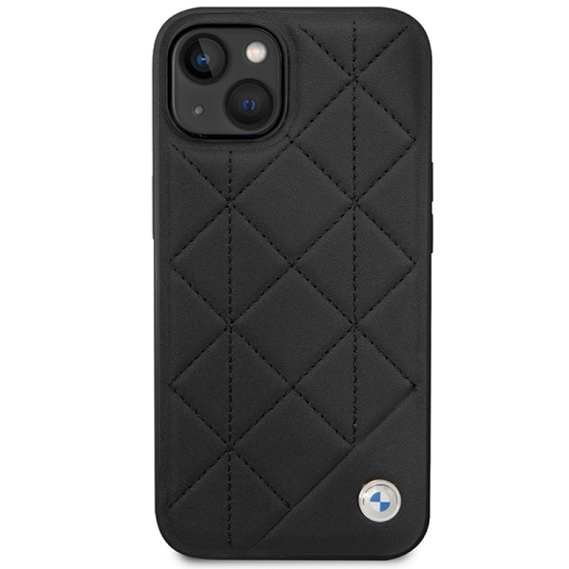 BMW BMHCP14S22RQDK Leather Quilted cietais vāciņš priekš iPhone 14 6,1", melns