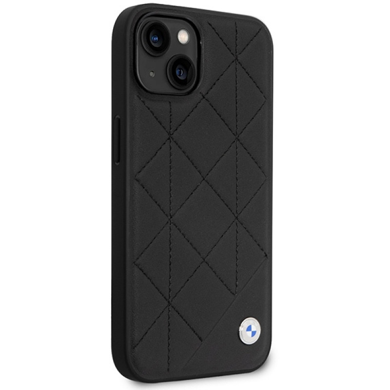 BMW BMHCP14S22RQDK Leather Quilted cietais vāciņš priekš iPhone 14 6,1", melns