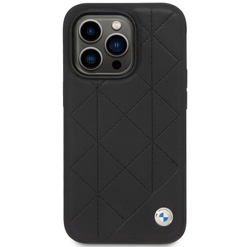 BMW BMHCP14L22RQDK Leather Quilted cietais vāciņš priekš iPhone 14 Pro 6,1", melns