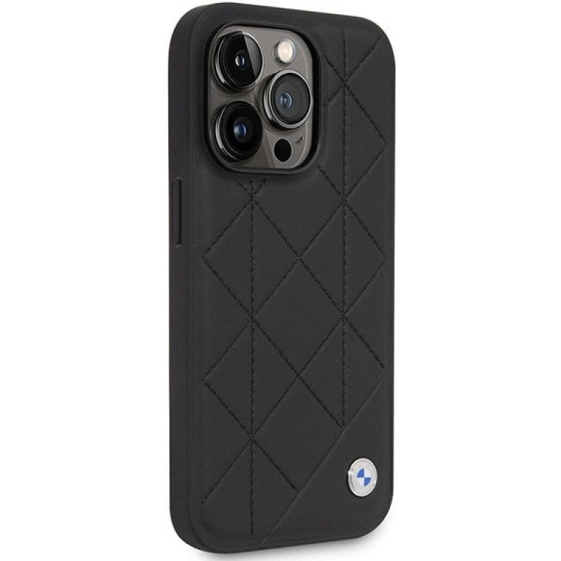 BMW BMHCP14L22RQDK Leather Quilted cietais vāciņš priekš iPhone 14 Pro 6,1", melns