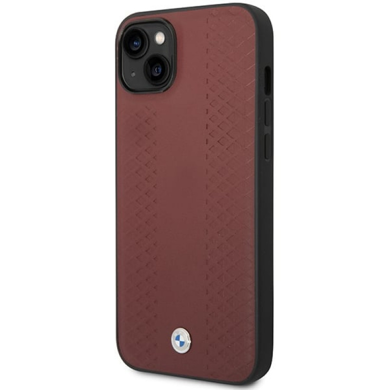 BMW BMHCP14S22RFGR Leather Diamond Pattern cietais vāciņš priekš iPhone 14 6,1", bordo sarkans