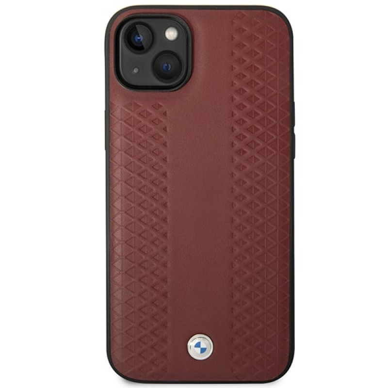 BMW BMHCP14S22RFGR Leather Diamond Pattern cietais vāciņš priekš iPhone 14 6,1", bordo sarkans