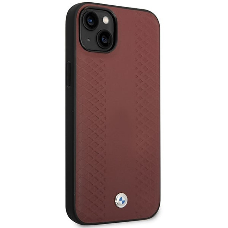 BMW BMHCP14S22RFGR Leather Diamond Pattern cietais vāciņš priekš iPhone 14 6,1", bordo sarkans