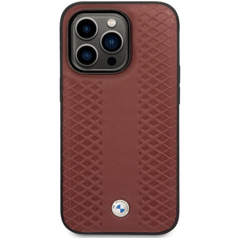 BMW BMHCP14L22RFGR Leather Diamond Pattern cietais vāciņš priekš iPhone 14 Pro 6,1", bordo sarkans