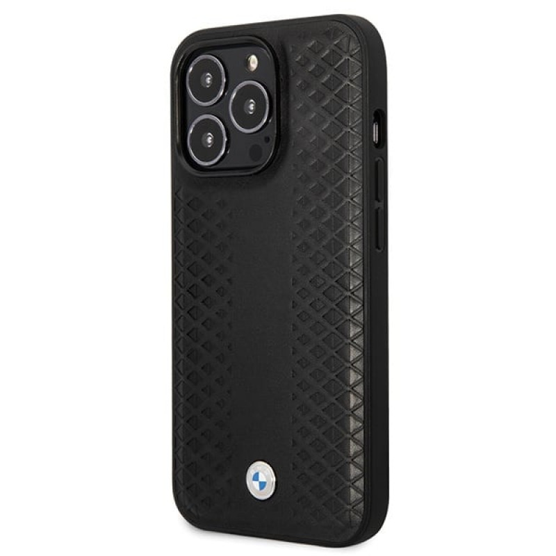 BMW BMHCP14L22RFGK Leather Diamond Pattern cietais vāciņš priekš iPhone 14 Pro 6,1", melns