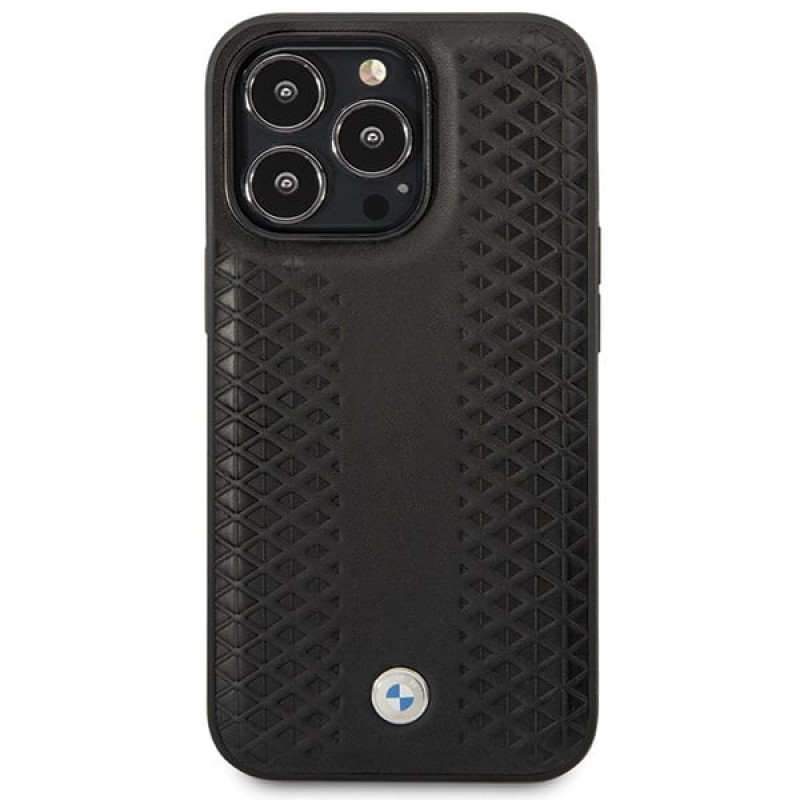BMW BMHCP14L22RFGK Leather Diamond Pattern cietais vāciņš priekš iPhone 14 Pro 6,1", melns