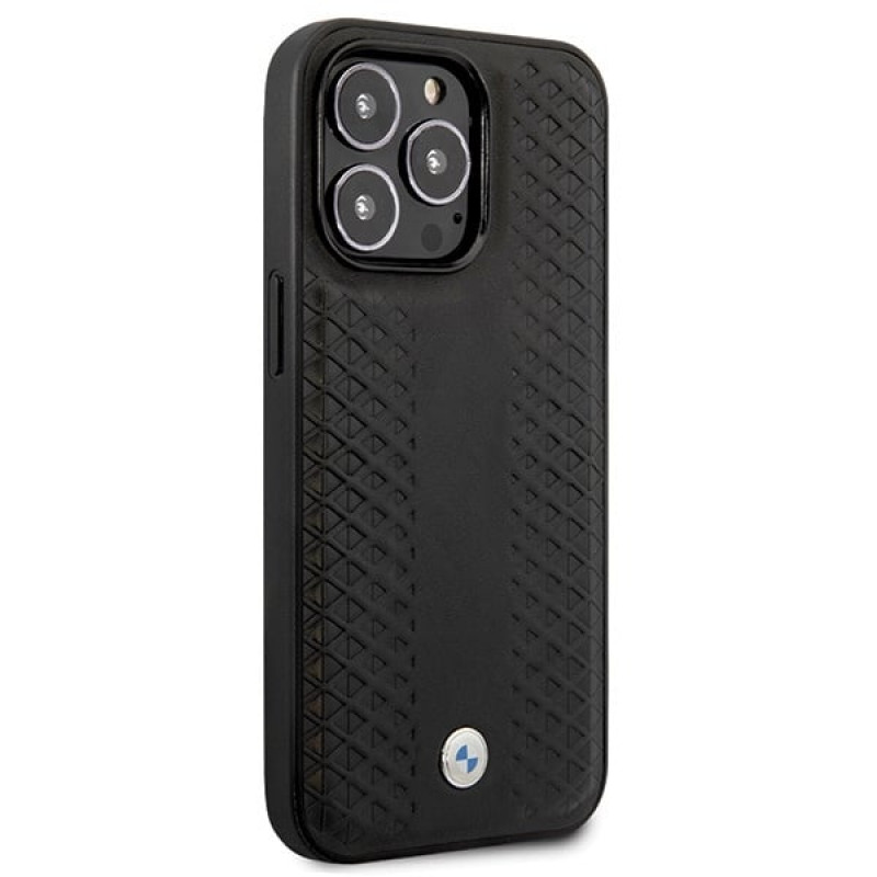 BMW BMHCP14L22RFGK Leather Diamond Pattern cietais vāciņš priekš iPhone 14 Pro 6,1", melns