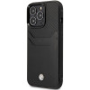 BMW BMHCP14L22RSEPK apvalks priekš iPhone 14 Pro, melns, Leather Card Slot