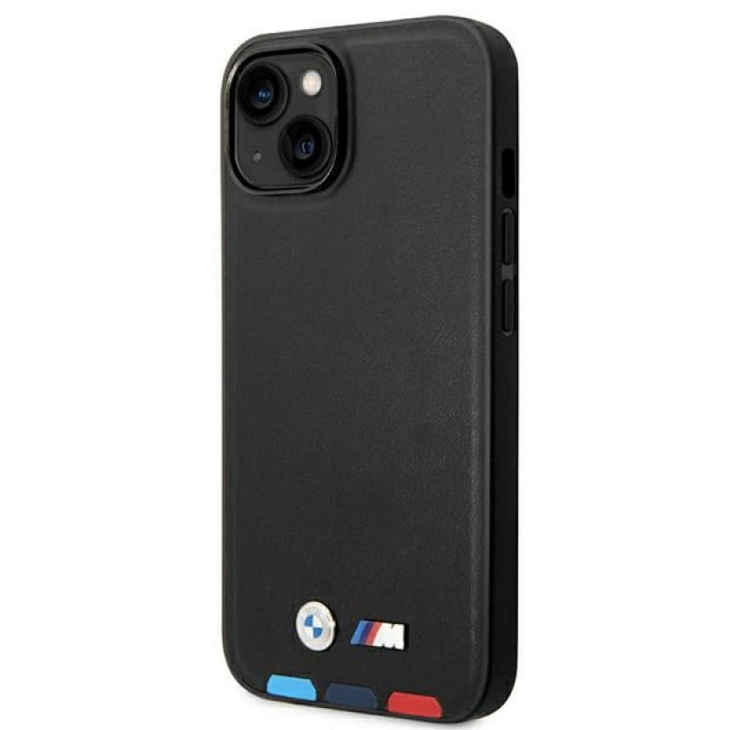 BMW BMHCP14M22PTDK apvalks priekš iPhone 14 Plus, melns, Leather Stamp Tricolor