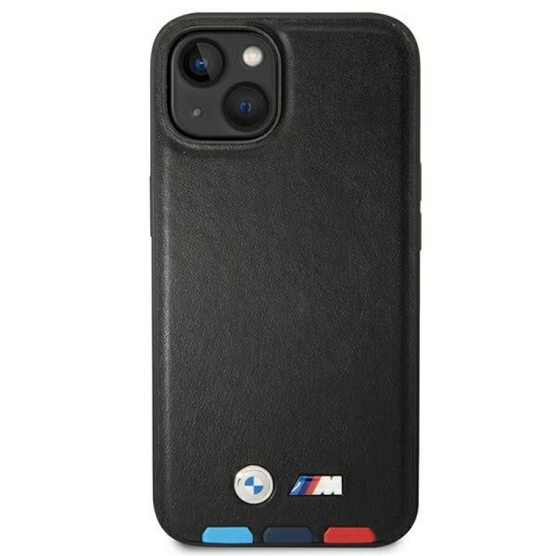 BMW BMHCP14M22PTDK apvalks priekš iPhone 14 Plus, melns, Leather Stamp Tricolor