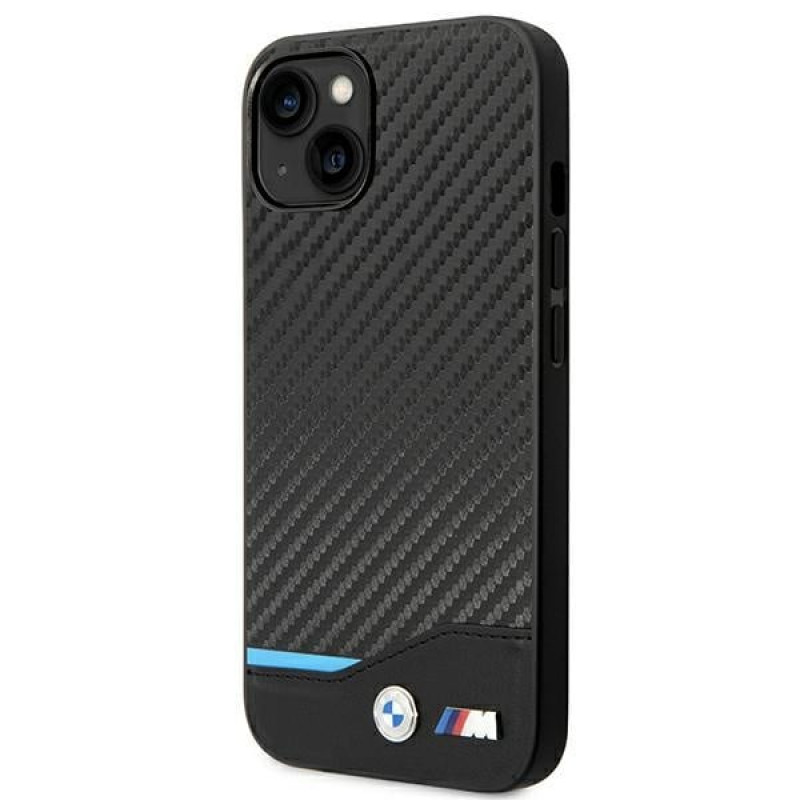 BMW BMHCP14M22NBCK apvalks priekš iPhone 14 Plus, melns, Leather Carbon