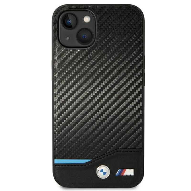 BMW BMHCP14M22NBCK apvalks priekš iPhone 14 Plus, melns, Leather Carbon