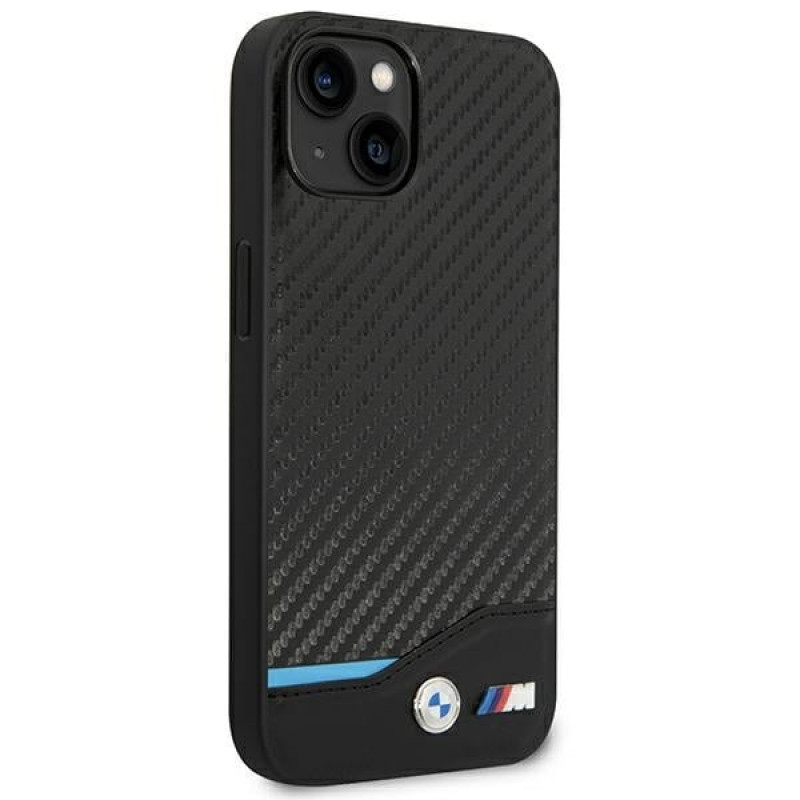 BMW BMHCP14M22NBCK apvalks priekš iPhone 14 Plus, melns, Leather Carbon
