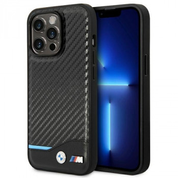 BMW BMHCP14L22NBCK apvalks priekš iPhone 14 Pro, melns, Leather Carbon