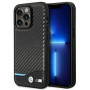 BMW BMHCP14L22NBCK apvalks priekš iPhone 14 Pro, melns, Leather Carbon