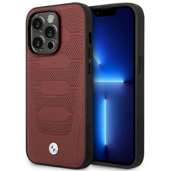 BMW BMHMP14L22RPSR Leather Seats Pattern MagSafe aizsargvāciņš tālrunim Apple iPhone 14 Pro 6,1″, bordo
