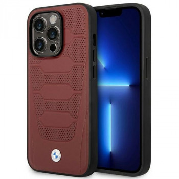 BMW BMHMP14X22RPSR Leather Seats Pattern MagSafe aizsargvāciņš tālrunim Apple iPhone 14 Pro Max 6,7″, bordo
